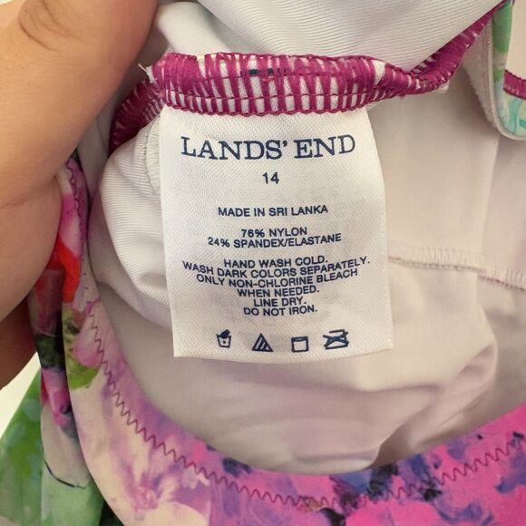 Lands' End Cross Back One Piece Swimsuit Ruched Multicolor Floral Plus Size 14 - Picture 6 of 6